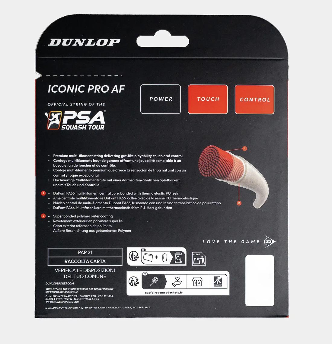 Dunlop Cordage De Squash Iconic Pro AF 17G Black 10M
