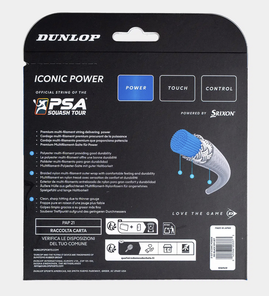 Dunlop Cordage De Squash Iconic Power 18G Black 10M