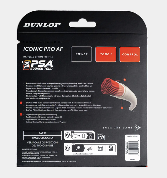 Dunlop Cordage De Squash Iconic Pro AF 18G Black 10M